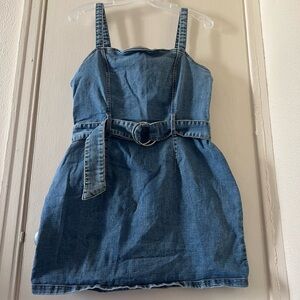 H&M Denim Blue Mini Dress w/ Matching Circle Loop Belt Size Large
